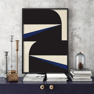 "Abstract Blue Graphic No. 1" - Midcentury Modern Painting