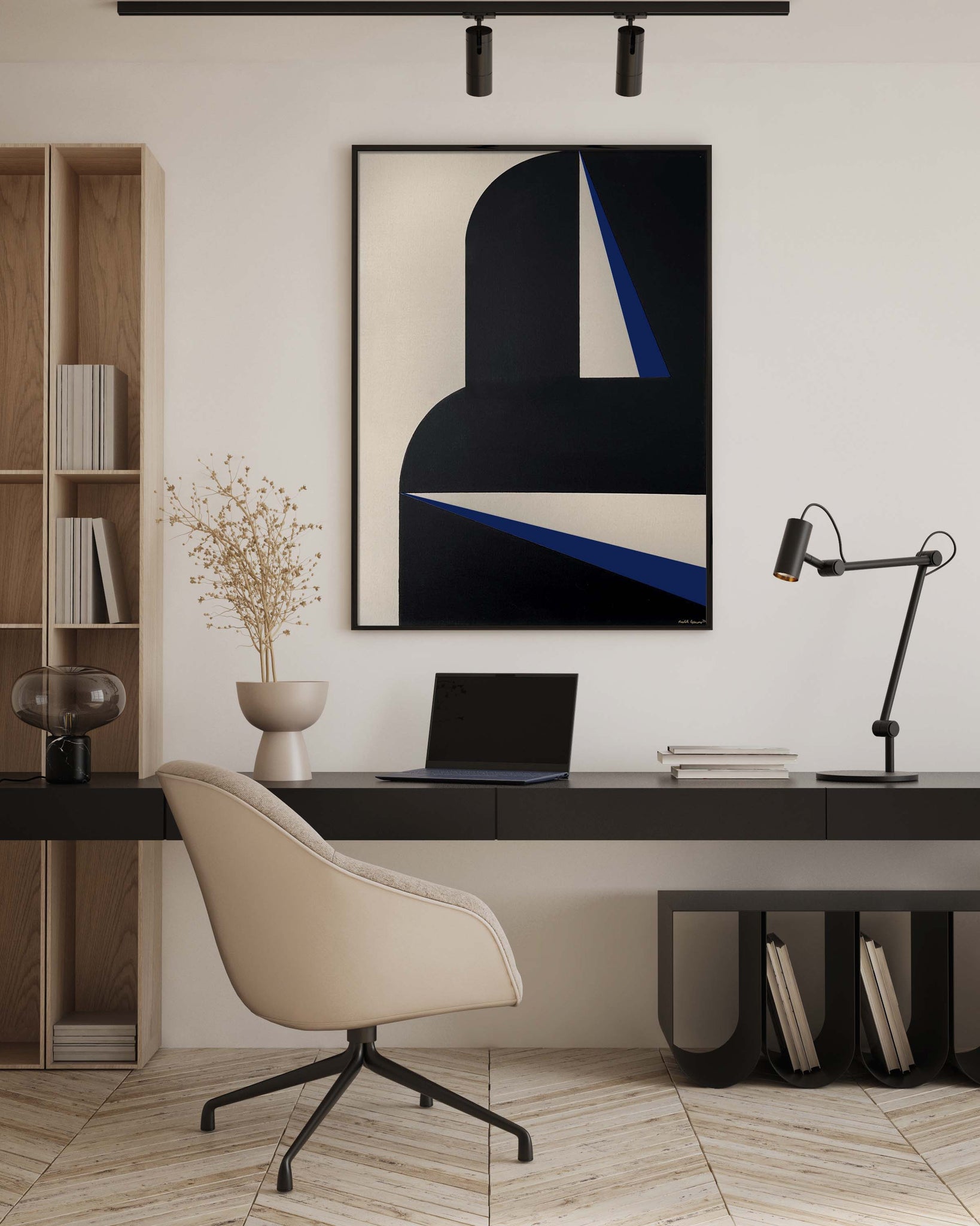 "Abstract Blue Graphic No. 2" - Midcentury Modern Painting