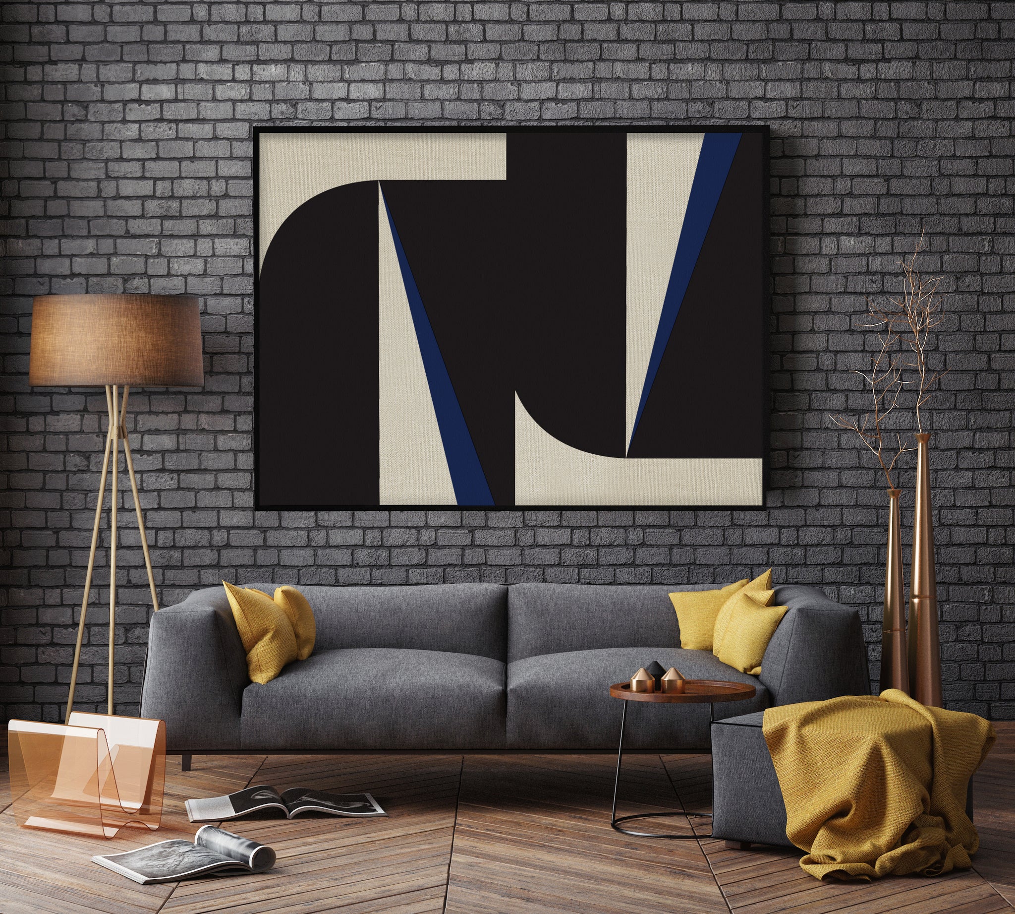 "Abstract Blue Graphic No. 1" - Midcentury Modern Painting
