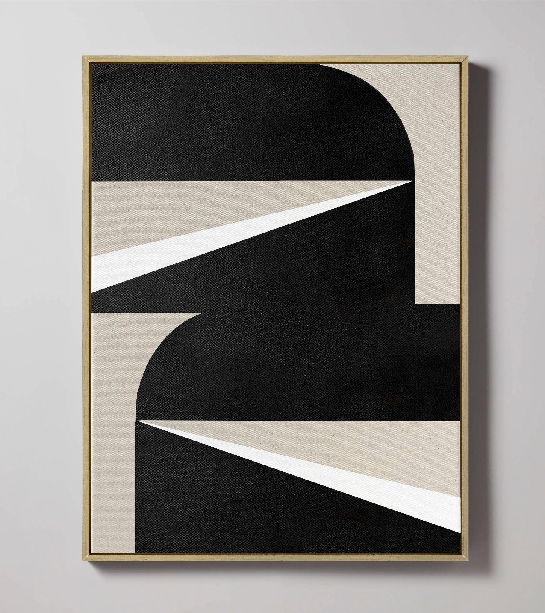 Set of Two - "Abstract Black & White Graphic No. 1 & 2" - Midcentury Modern Canvas Painting