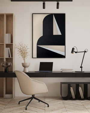 "Abstract Black & White Graphic No. 2" - Midcentury Modern Painting