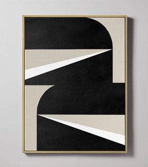 "Abstract Black & White Graphic No. 1" - Midcentury Modern Painting