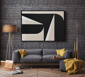 "Abstract Black & White Graphic No. 3" - Midcentury Modern Painting