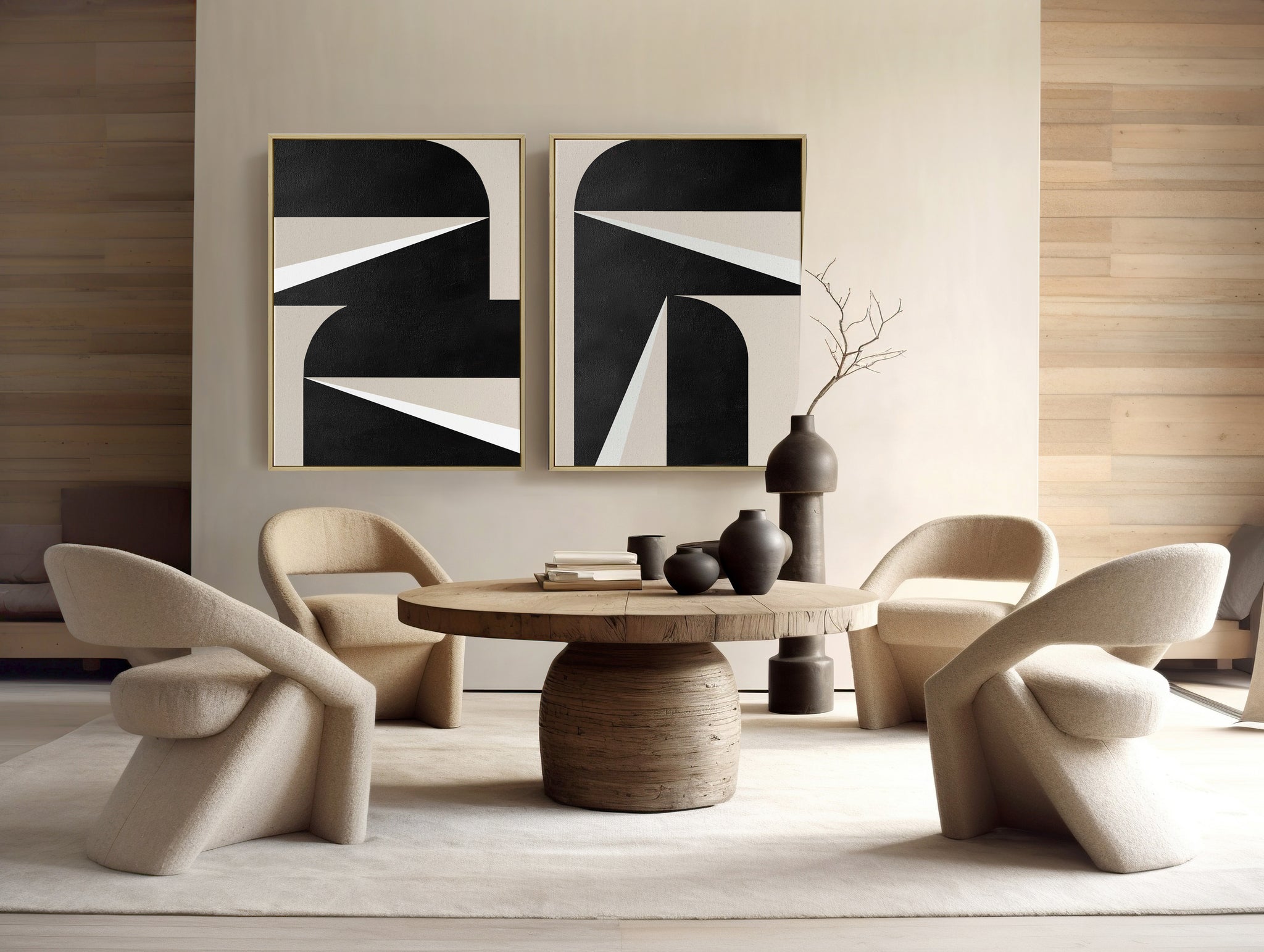 "Abstract Black & White Graphic No. 3" - Midcentury Modern Painting