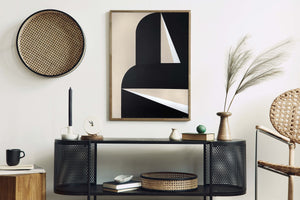 "Abstract Black & White Graphic No. 2" - Midcentury Modern Painting
