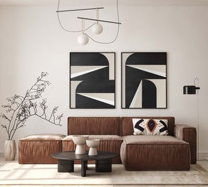 Set of Two - "Abstract Black & White Graphic No. 1 & 2" - Geometric Painting
