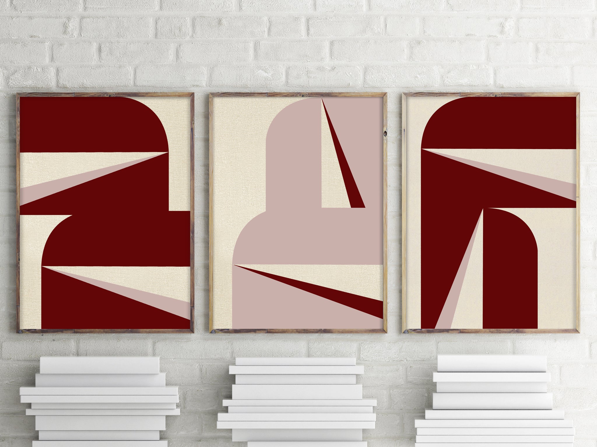 "Abstract Blush Triptych" - Geometric Painting