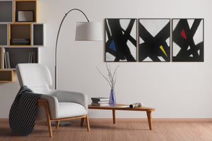 "Abstract Primary Triptych" - Black and White Painting